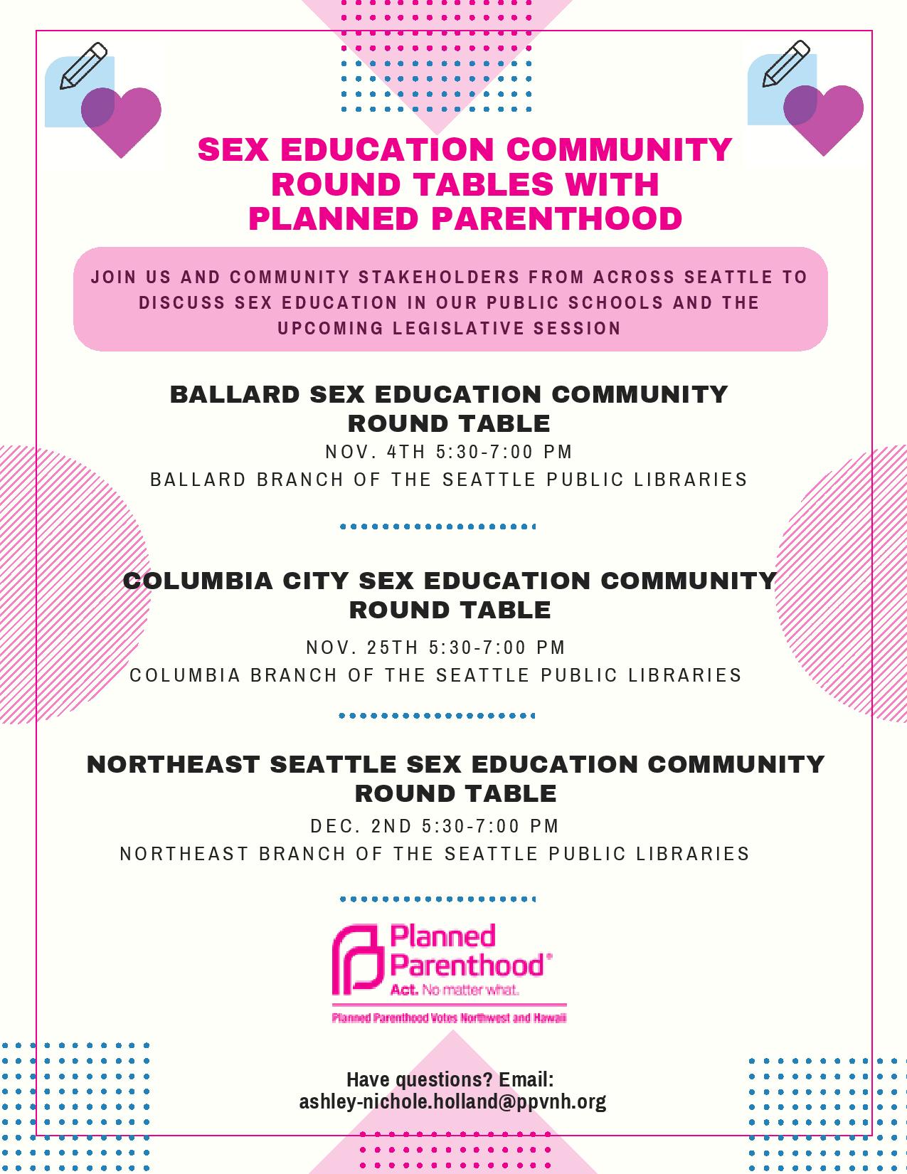 Sex Education Community Round Tables with Planned Parenthood – My Ballard